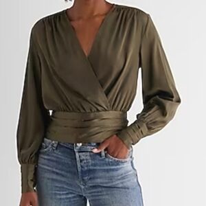 Express satin faux wrap top